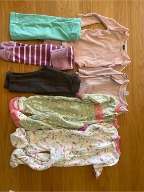 Zara Pink Ribbed Tops with Green Floral and Strawberry Zip Sleepers